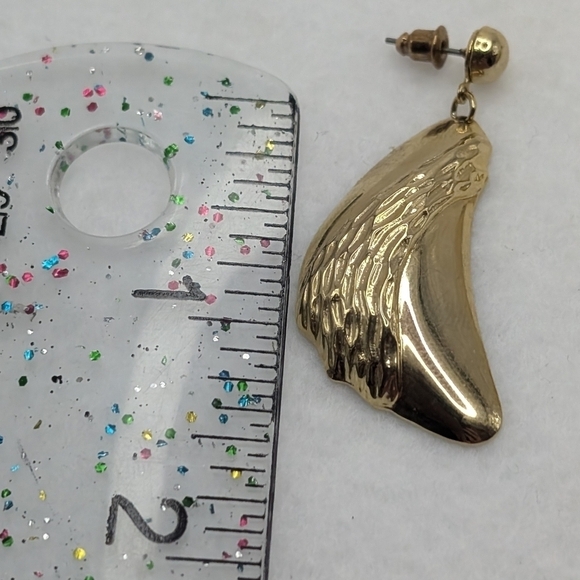 Gold Tone Metal Wing Dangle Stud Earrings - Picture 3 of 3